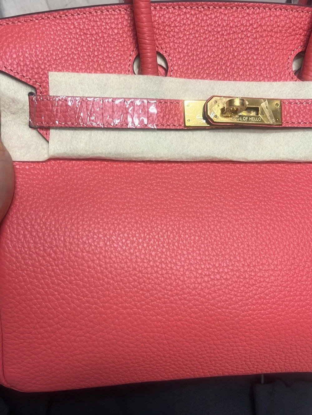 Luxury Coral Leather Top-Handle Bag with Gold Hardware